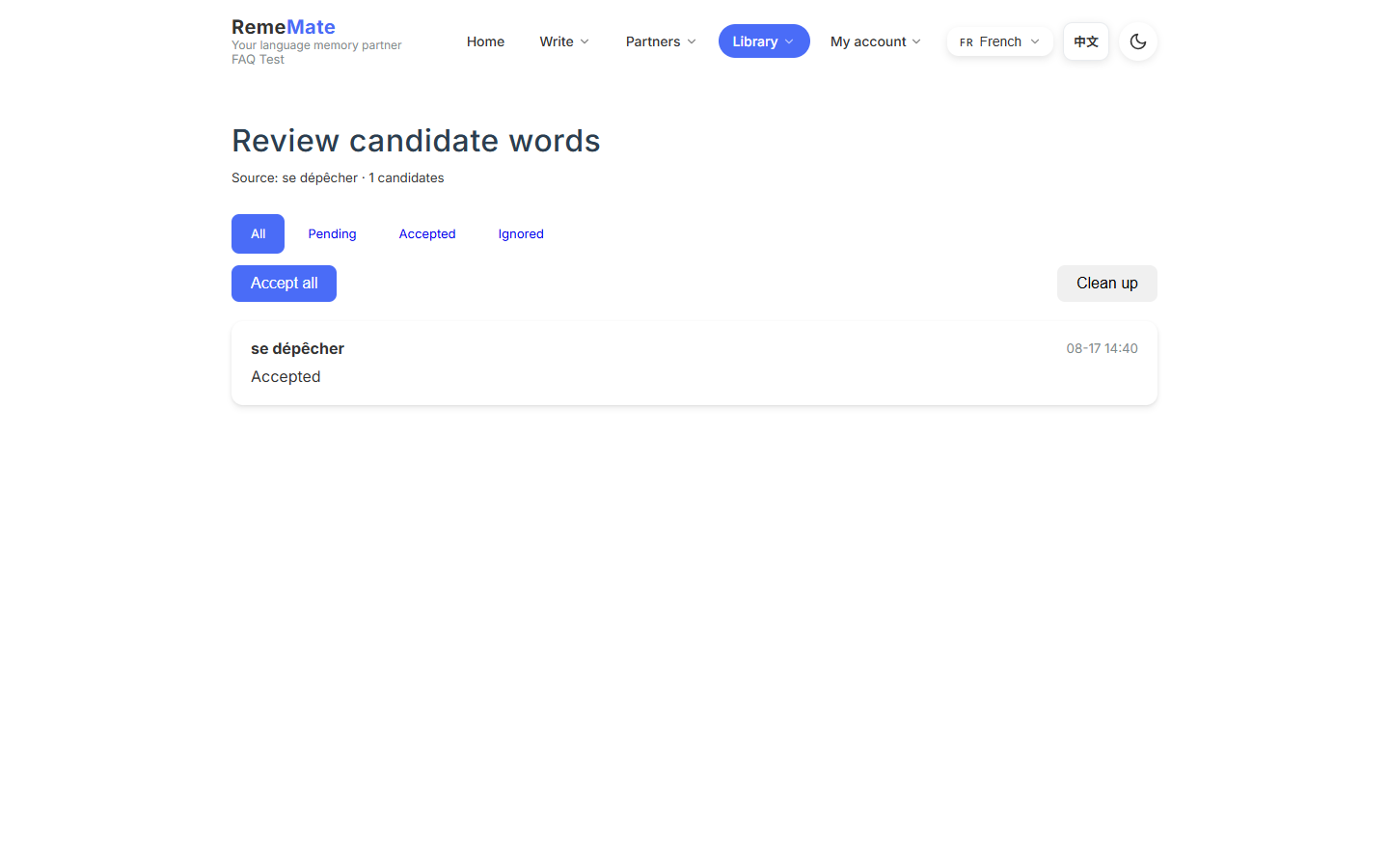 Candidate review page with accept and ignore actions