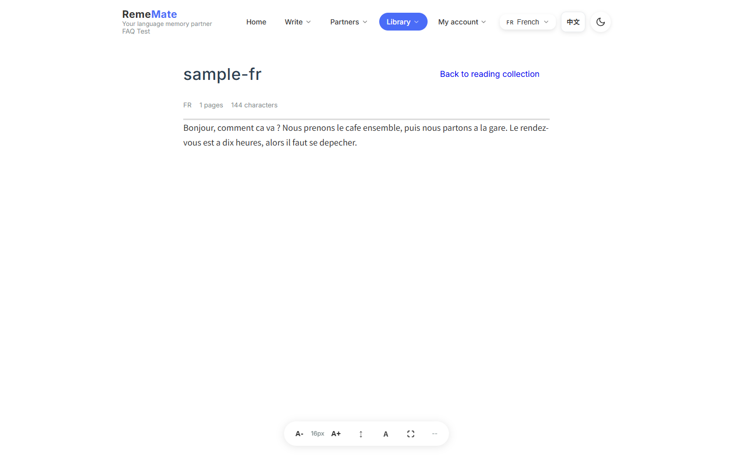 Reading page with article text and a lookup card